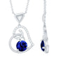 1 Carat Created Blue Sapphire and Diamond Heart Drop Pendant