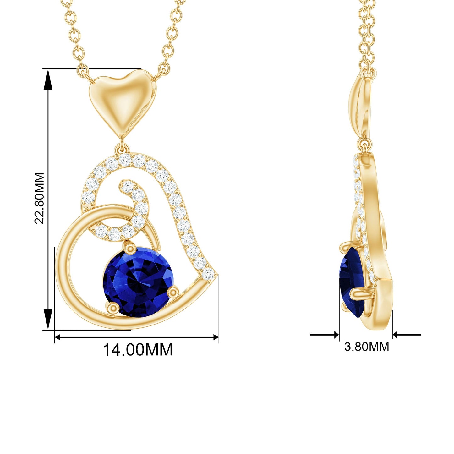 1 Carat Created Blue Sapphire and Diamond Heart Drop Pendant