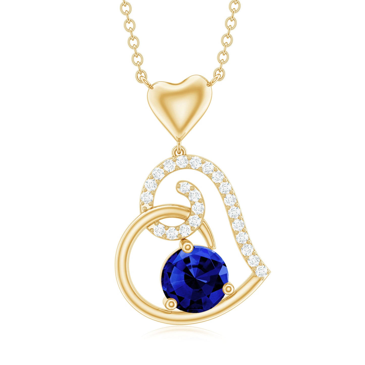 1 Carat Created Blue Sapphire and Diamond Heart Drop Pendant