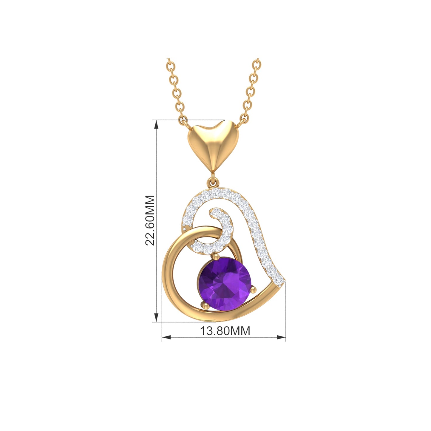 Certified 1.2 Carat Amethyst Heart Necklace with Diamond