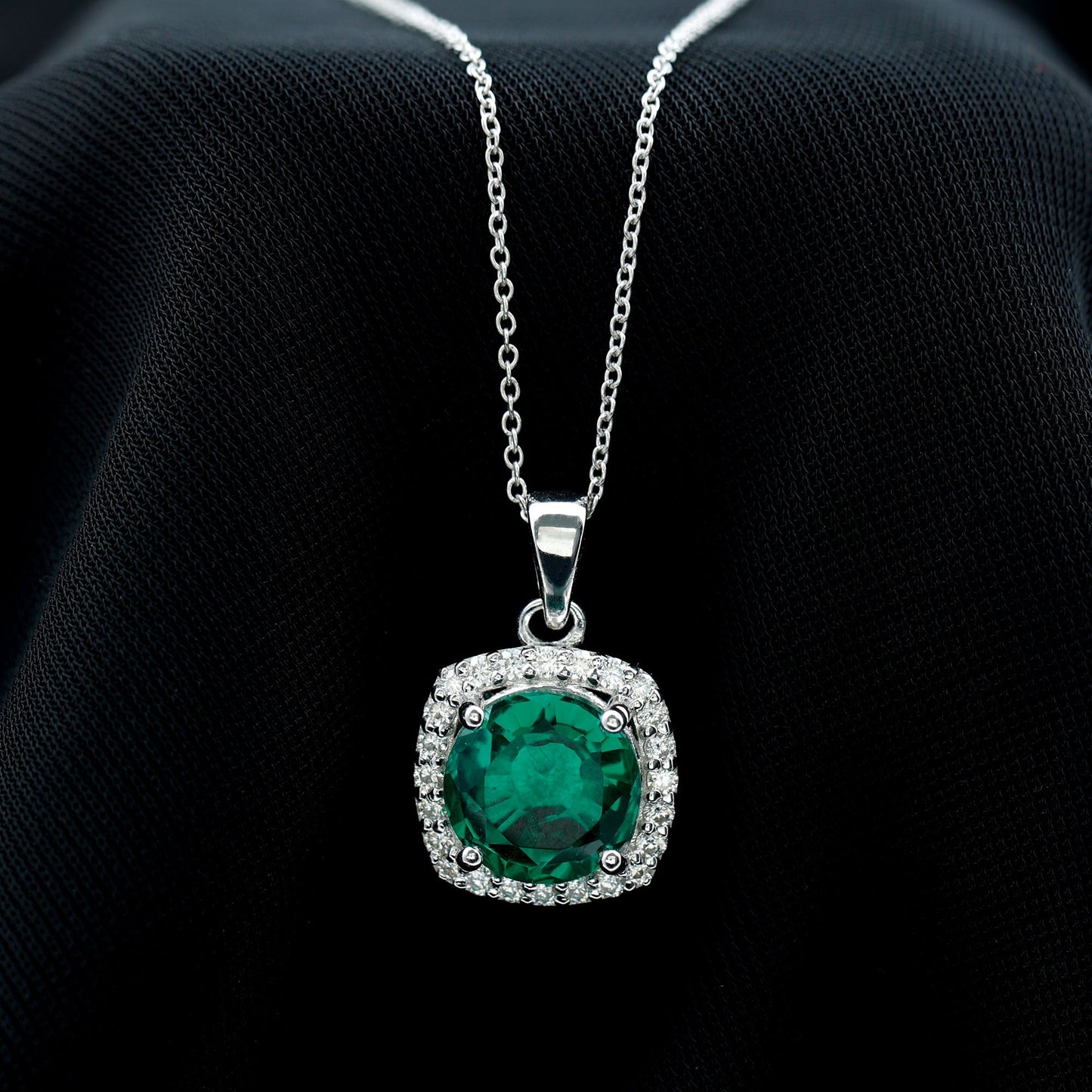 3.5 Carat Round Cut Lab Created Emerald and Diamond Bridal Necklace