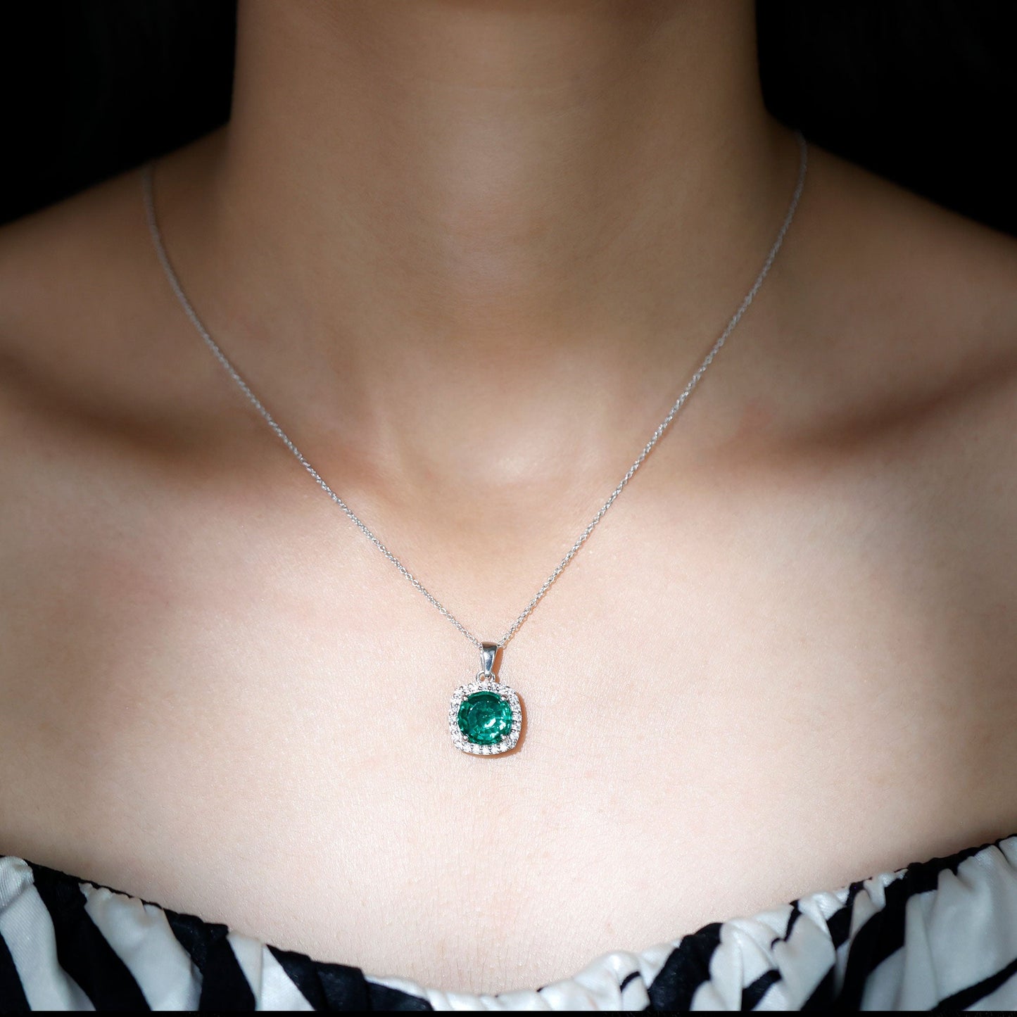 3.5 Carat Round Cut Lab Created Emerald and Diamond Bridal Necklace