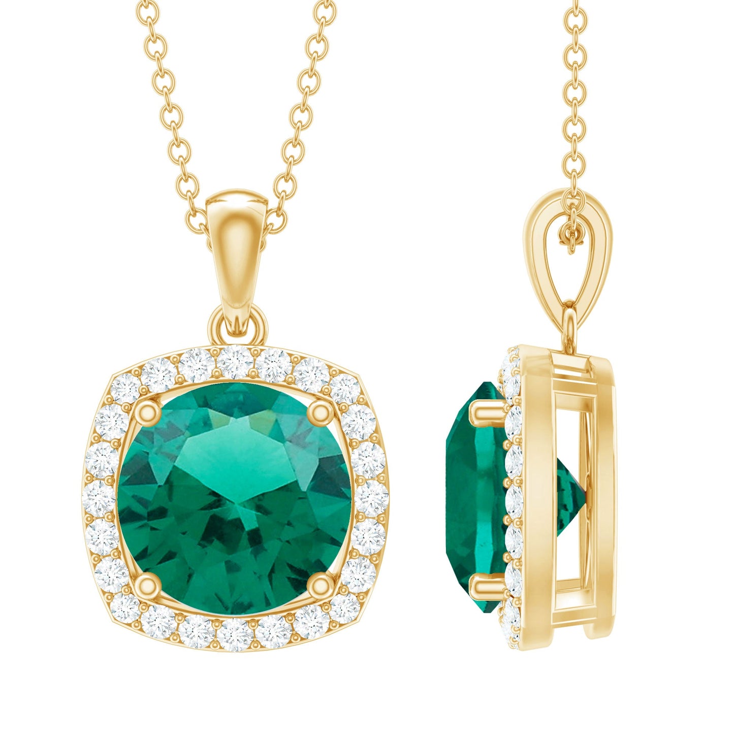 3.5 Carat Round Cut Lab Created Emerald and Diamond Bridal Necklace