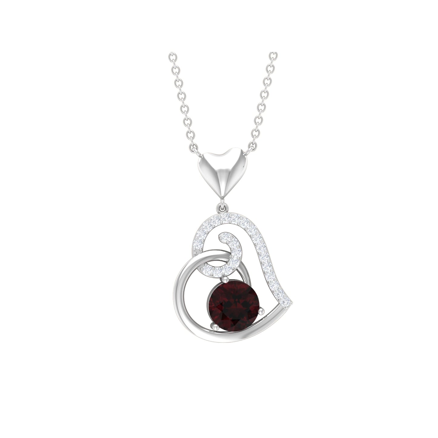 2.3 Carat Garnet and Diamond Heart Drop Pendant