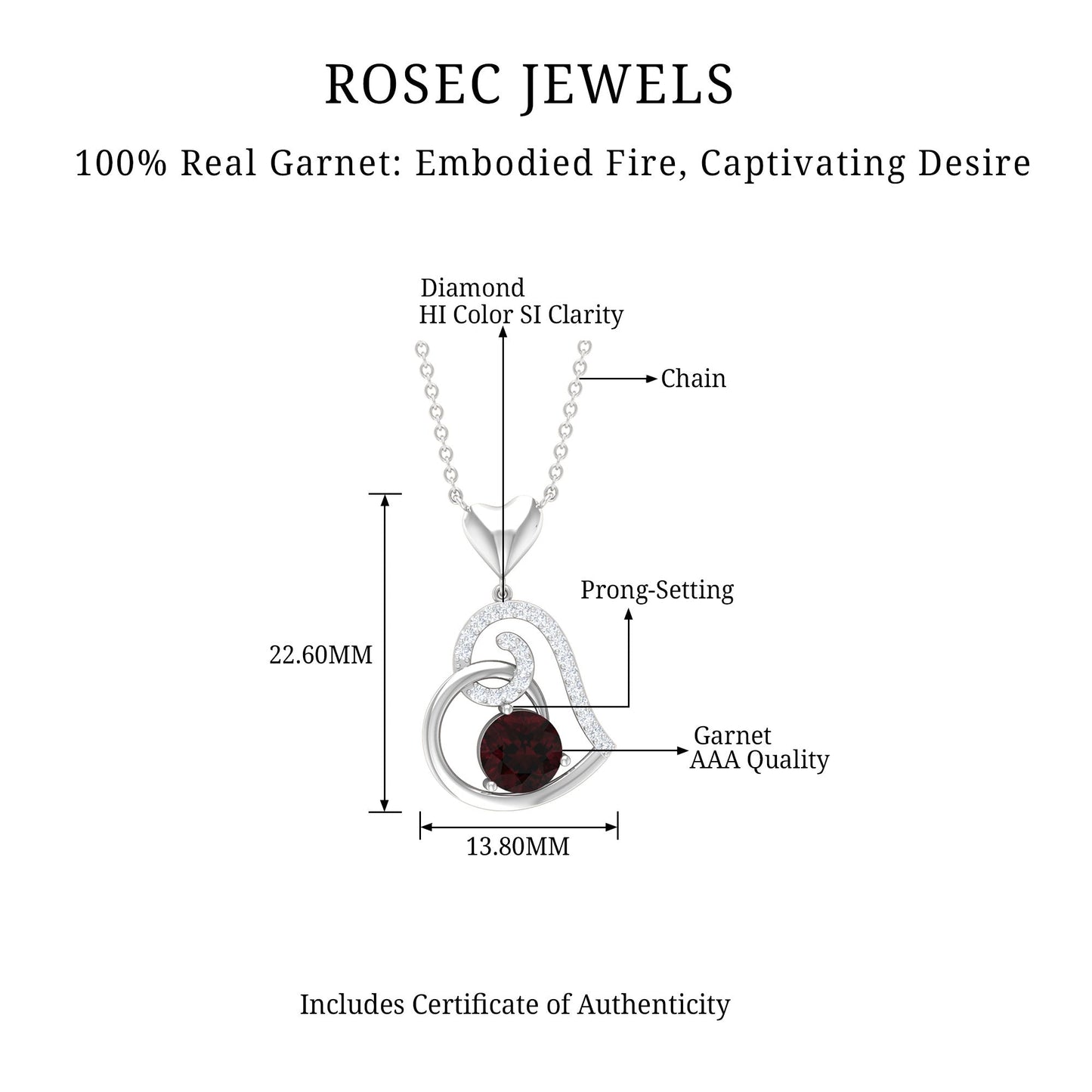 2.3 Carat Garnet and Diamond Heart Drop Pendant