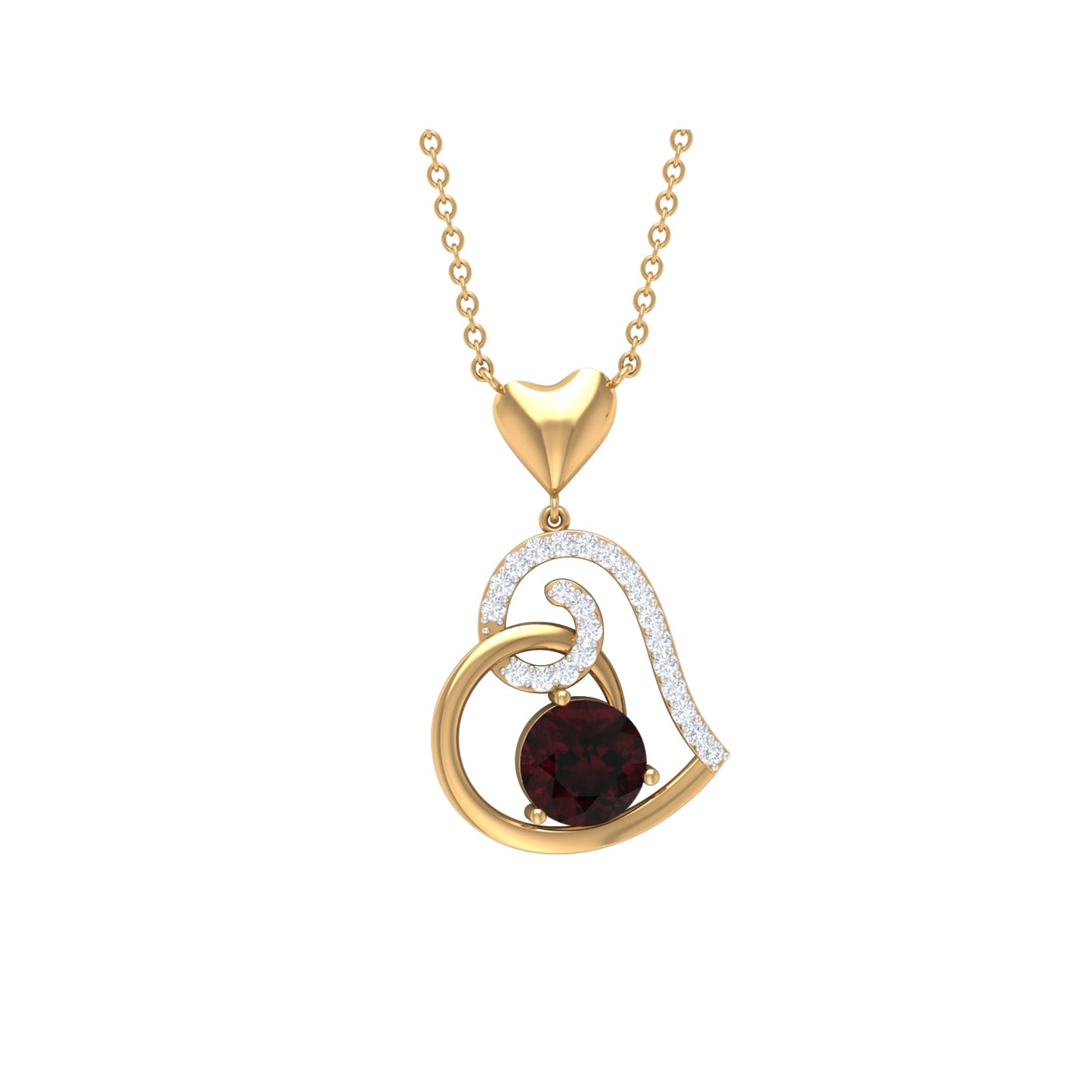 2.3 Carat Garnet and Diamond Heart Drop Pendant