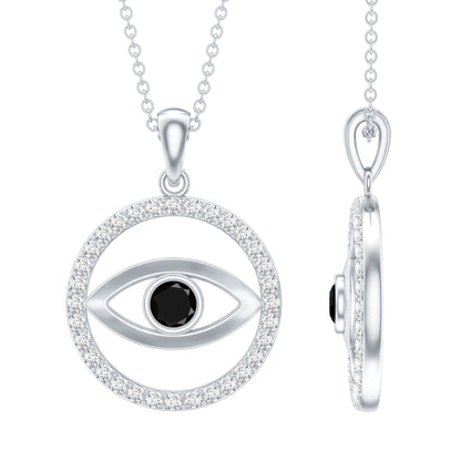 Lab Created Black Diamond Evil Eye Necklace with Moissanite