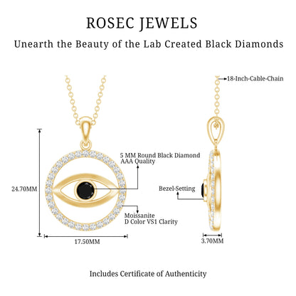 Lab Created Black Diamond Evil Eye Necklace with Moissanite