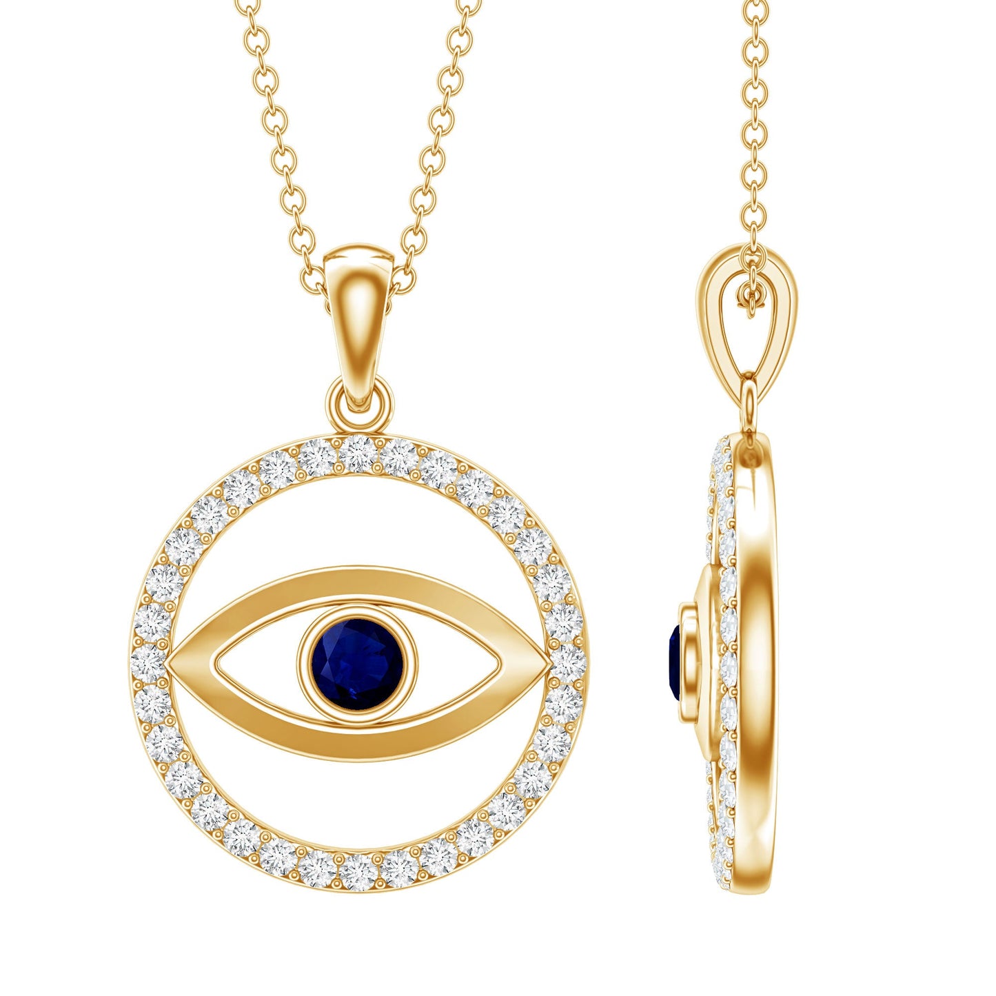 Blue Sapphire and Diamond Evil Eye Eternity Necklace