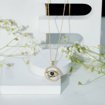 Blue Sapphire and Diamond Evil Eye Eternity Necklace