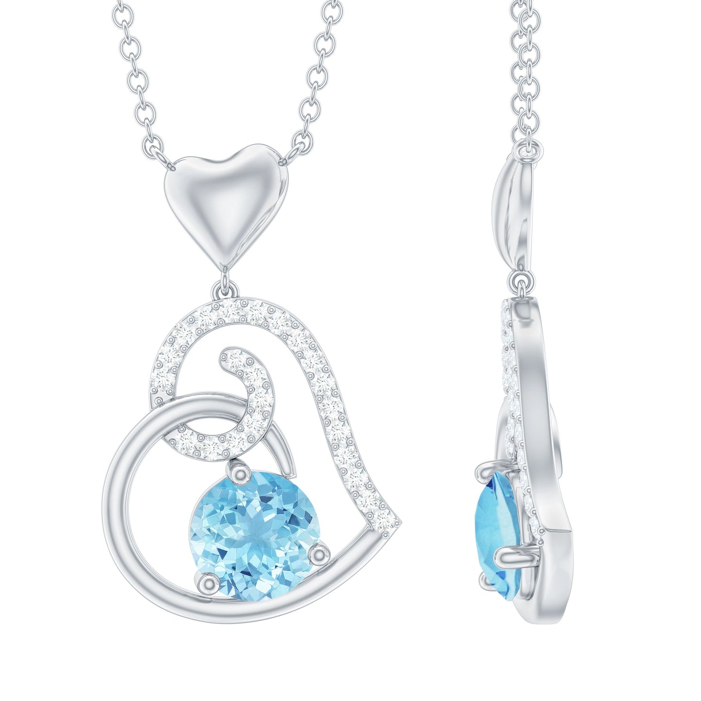 0.8 Carat Aquamarine and Diamond Heart Drop Pendant