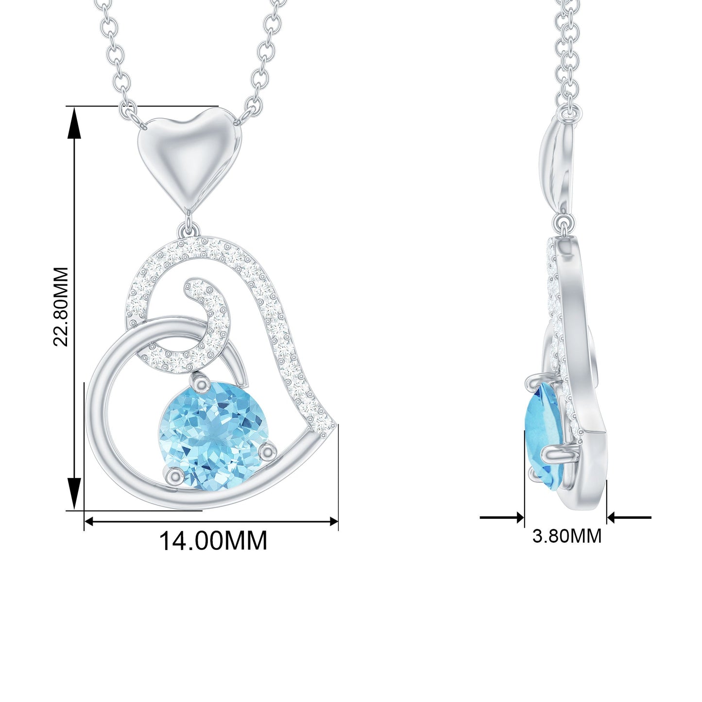 0.8 Carat Aquamarine and Diamond Heart Drop Pendant