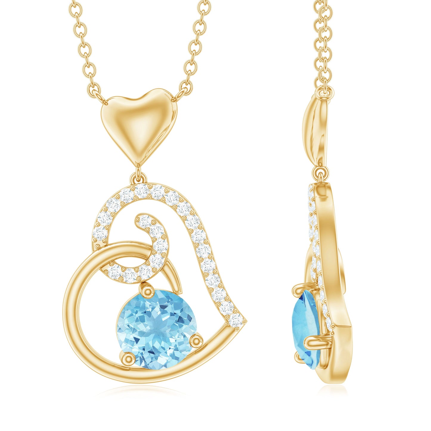 0.8 Carat Aquamarine and Diamond Heart Drop Pendant