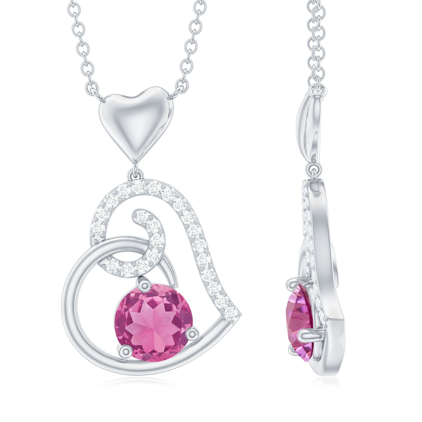 1.2 Carat Certified Pink Tourmaline and Diamond Heart Drop Pendant