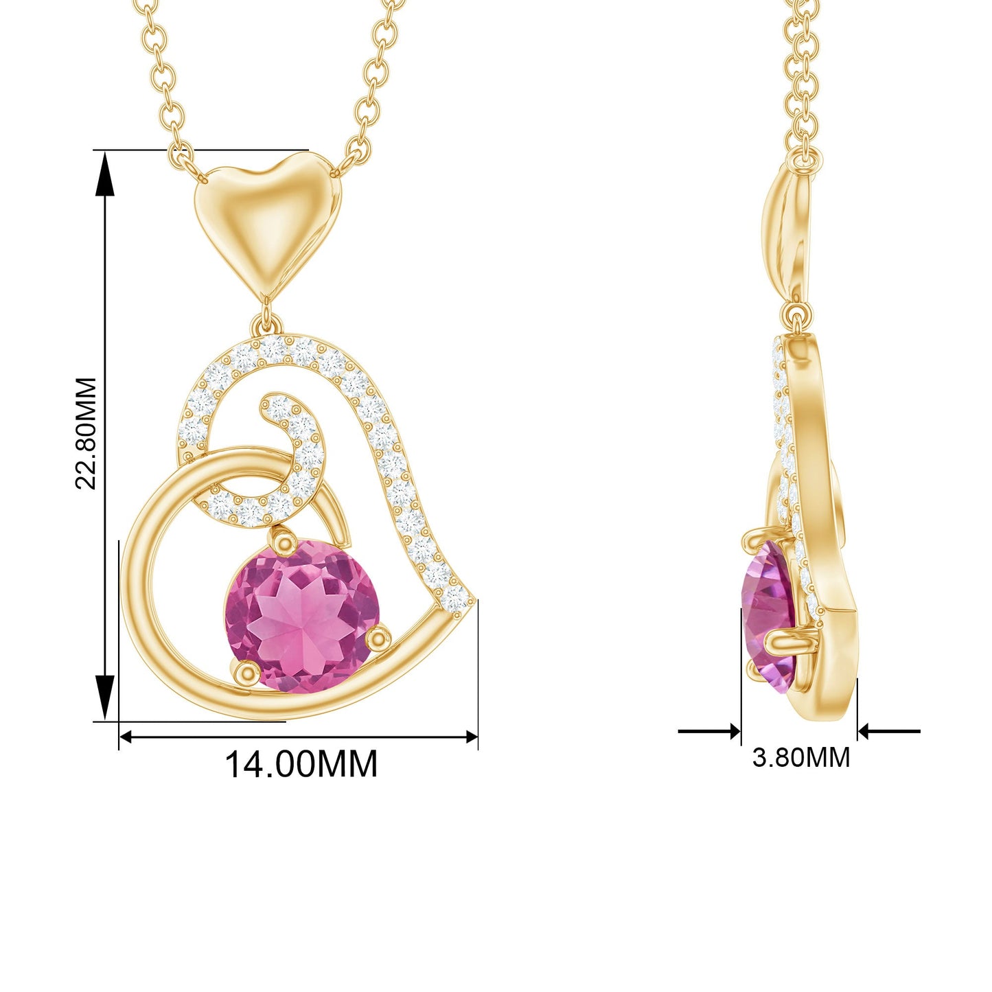 1.2 Carat Certified Pink Tourmaline and Diamond Heart Drop Pendant