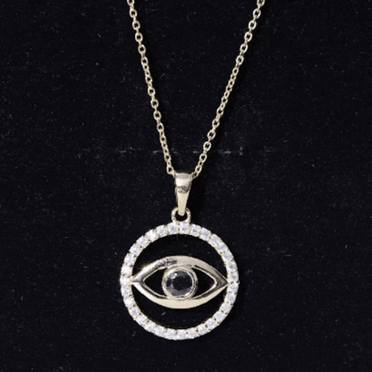 Black Onyx Evil Eye Pendant with Moissanite Eternity Circle