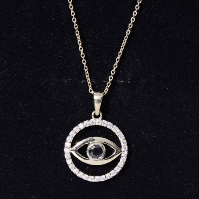 Black Onyx Evil Eye Pendant with Moissanite Eternity Circle