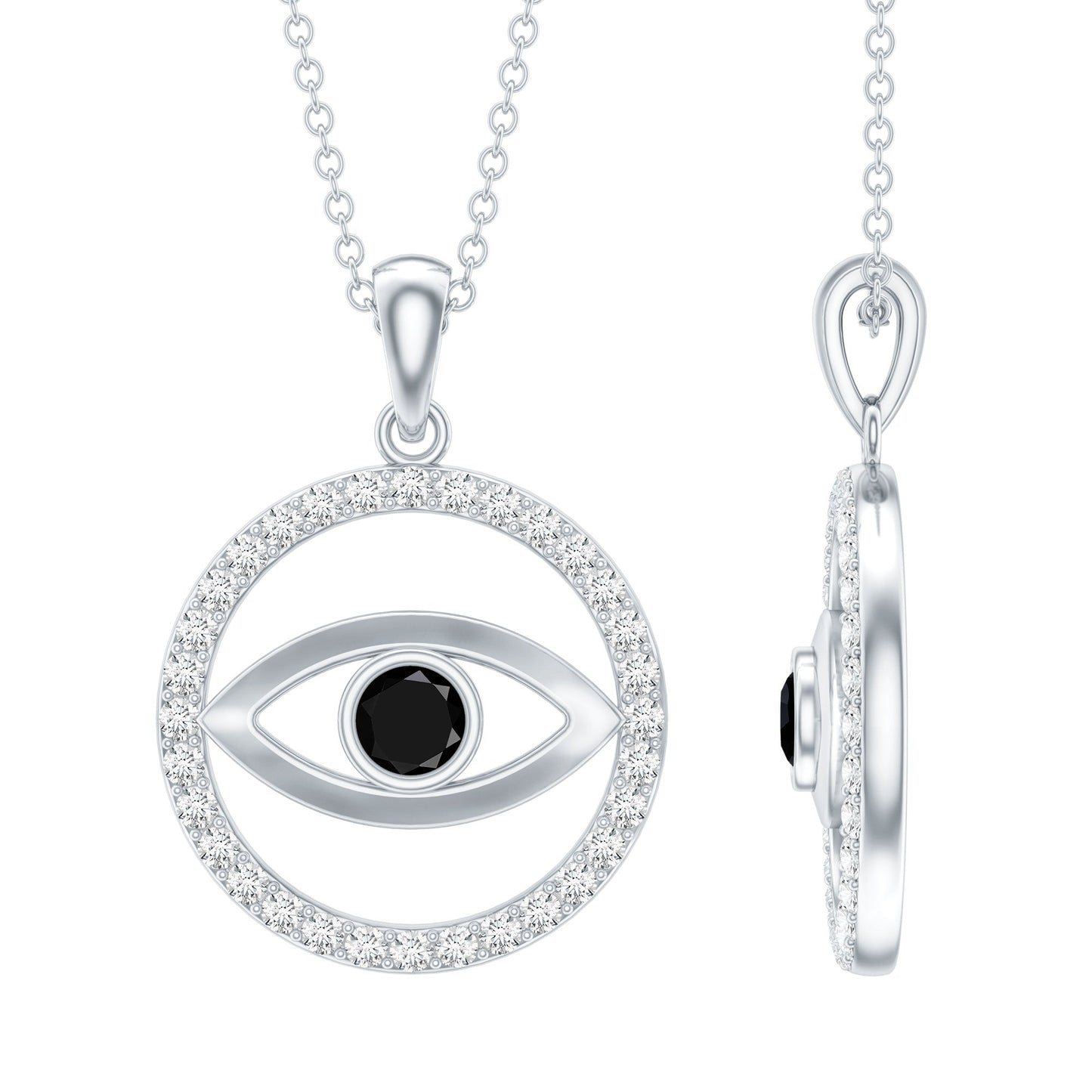 Black Onyx Evil Eye Pendant with Moissanite Eternity Circle