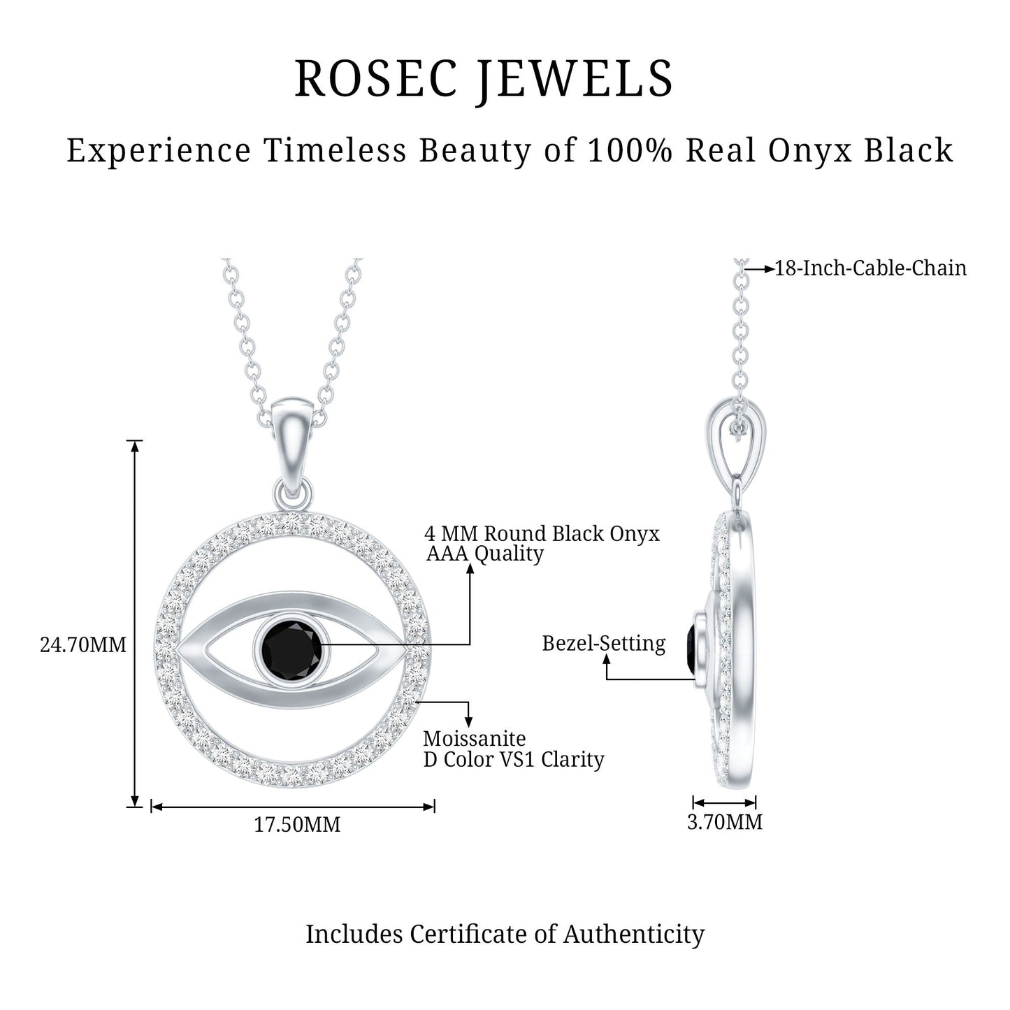 Black Onyx Evil Eye Pendant with Moissanite Eternity Circle