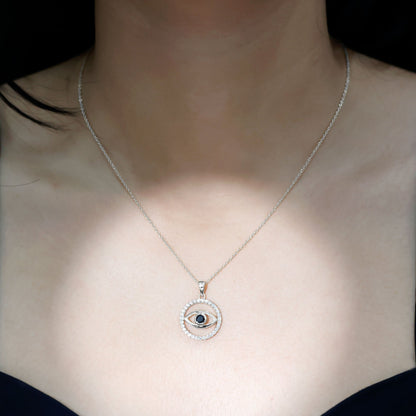 Black Onyx Evil Eye Pendant with Moissanite Eternity Circle