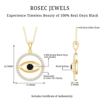 Black Onyx Evil Eye Pendant with Moissanite Eternity Circle