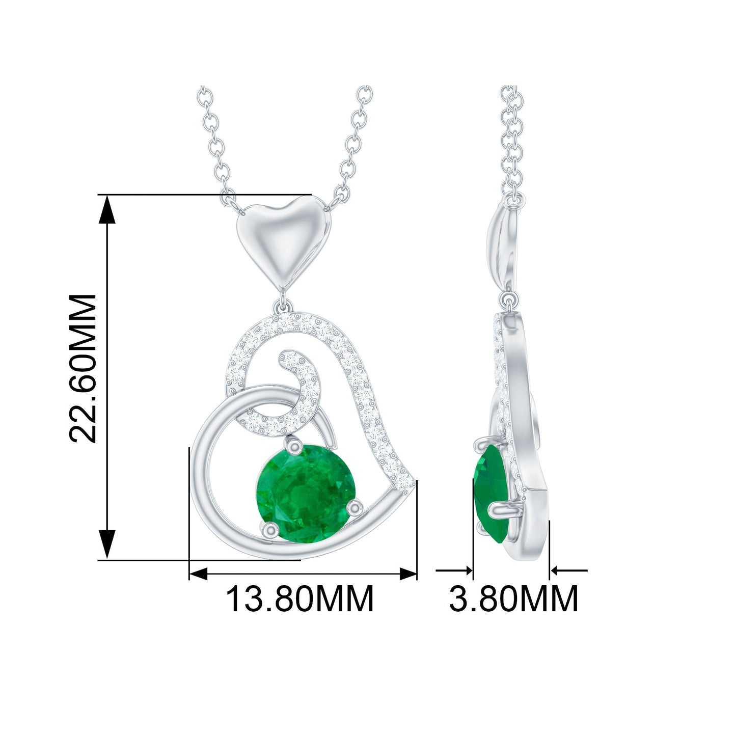 0.4 Carat Emerald and Diamond Heart Drop Pendant