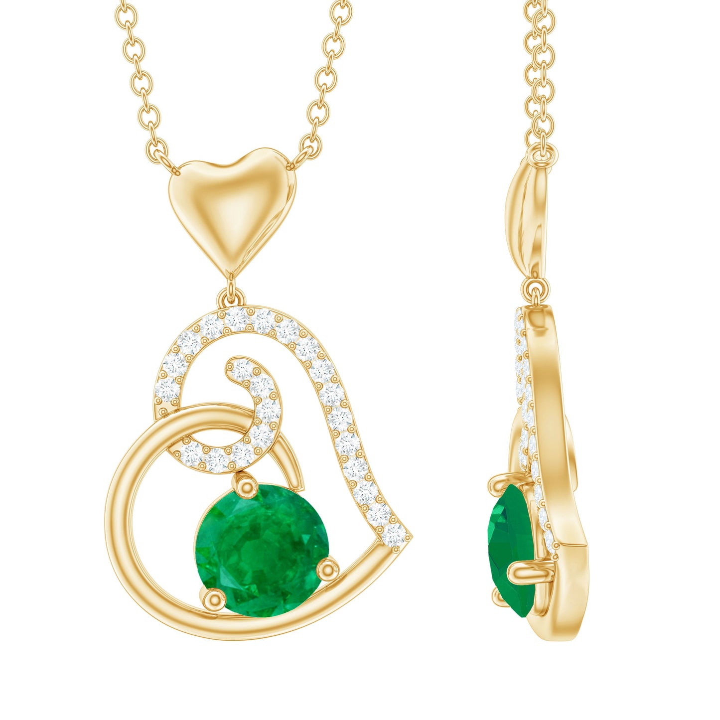 0.4 Carat Emerald and Diamond Heart Drop Pendant