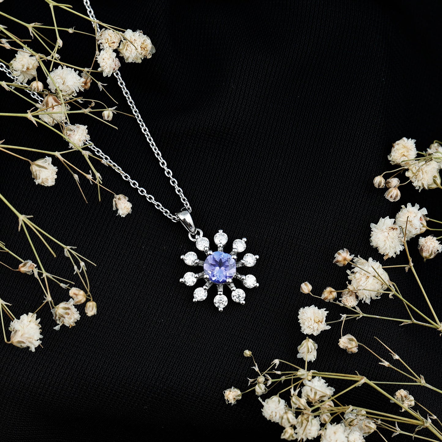 Certified Genuine Tanzanite Snowflake Necklace with Silver Chain