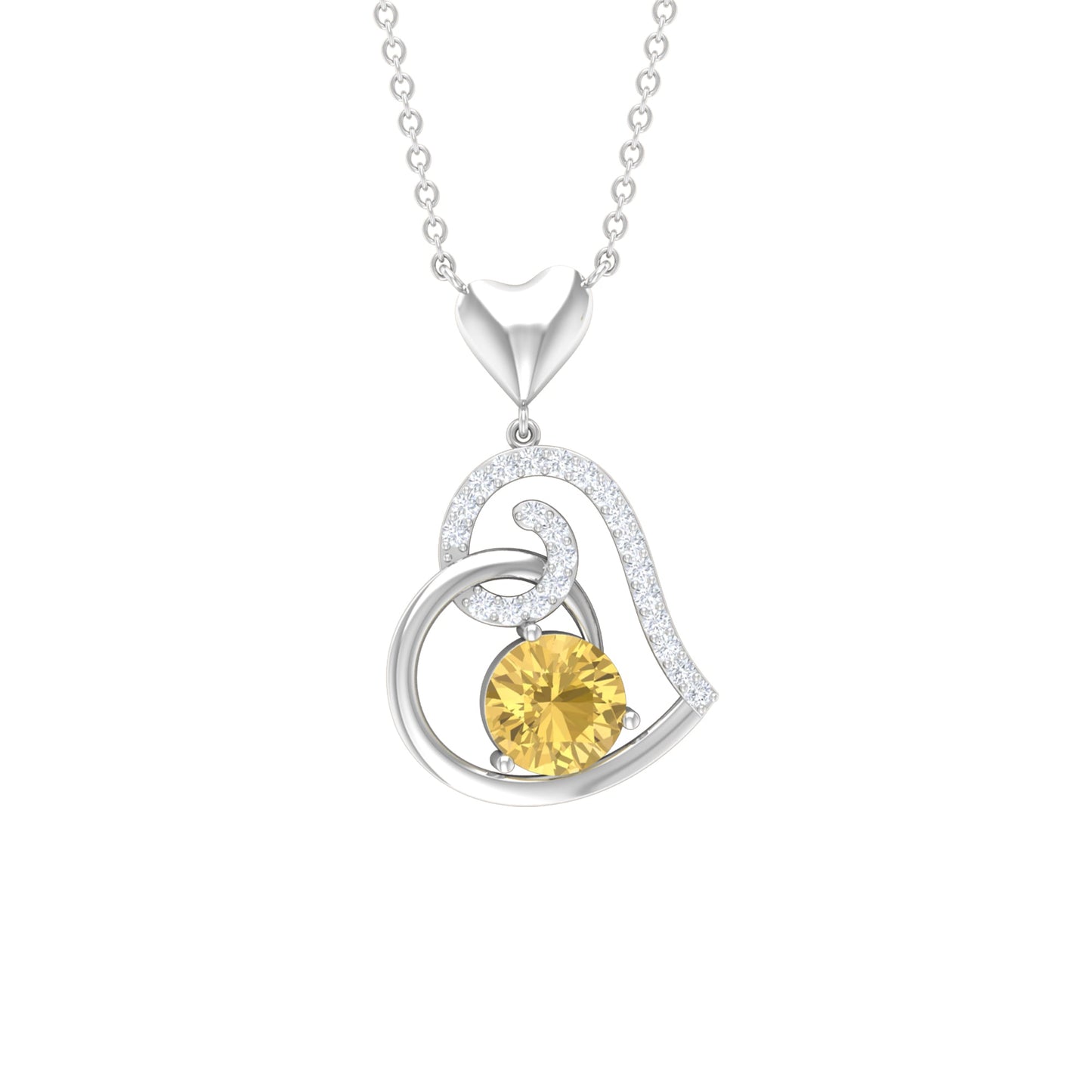 1.2 Carat Citrine and Diamond Heart Drop Pendant