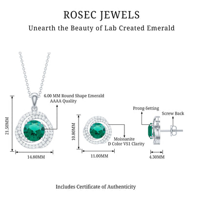 Lab Created Emerald Swirl Necklace and Earrings Set With Moissanite