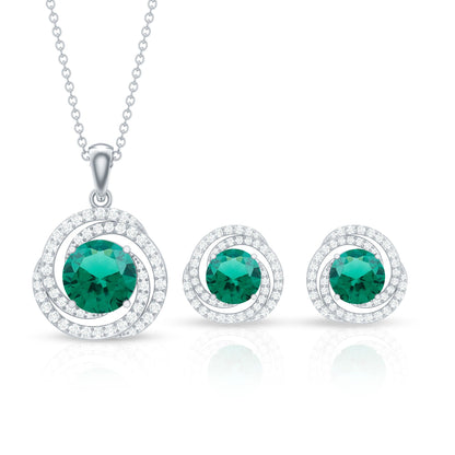 Lab Created Emerald Swirl Necklace and Earrings Set With Moissanite