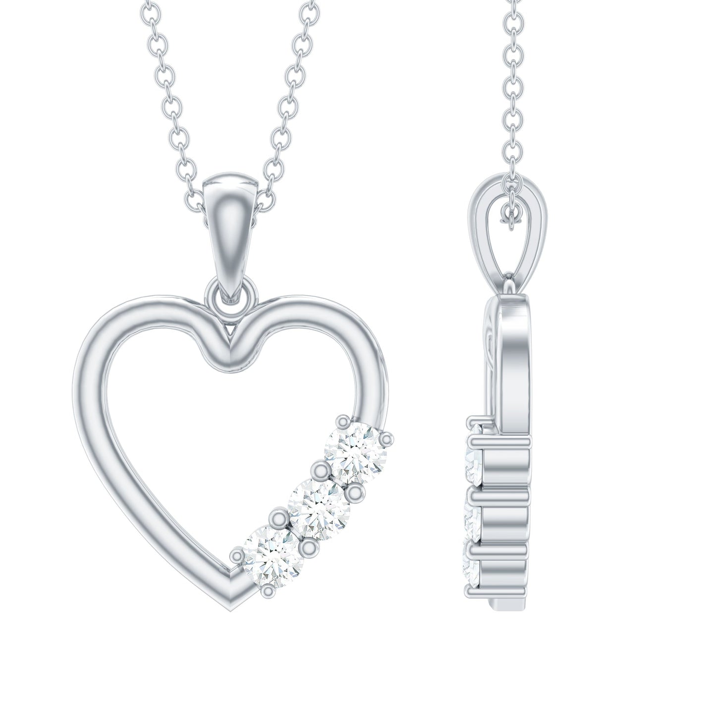Simple Moissanite Open Heart Pendant Necklace