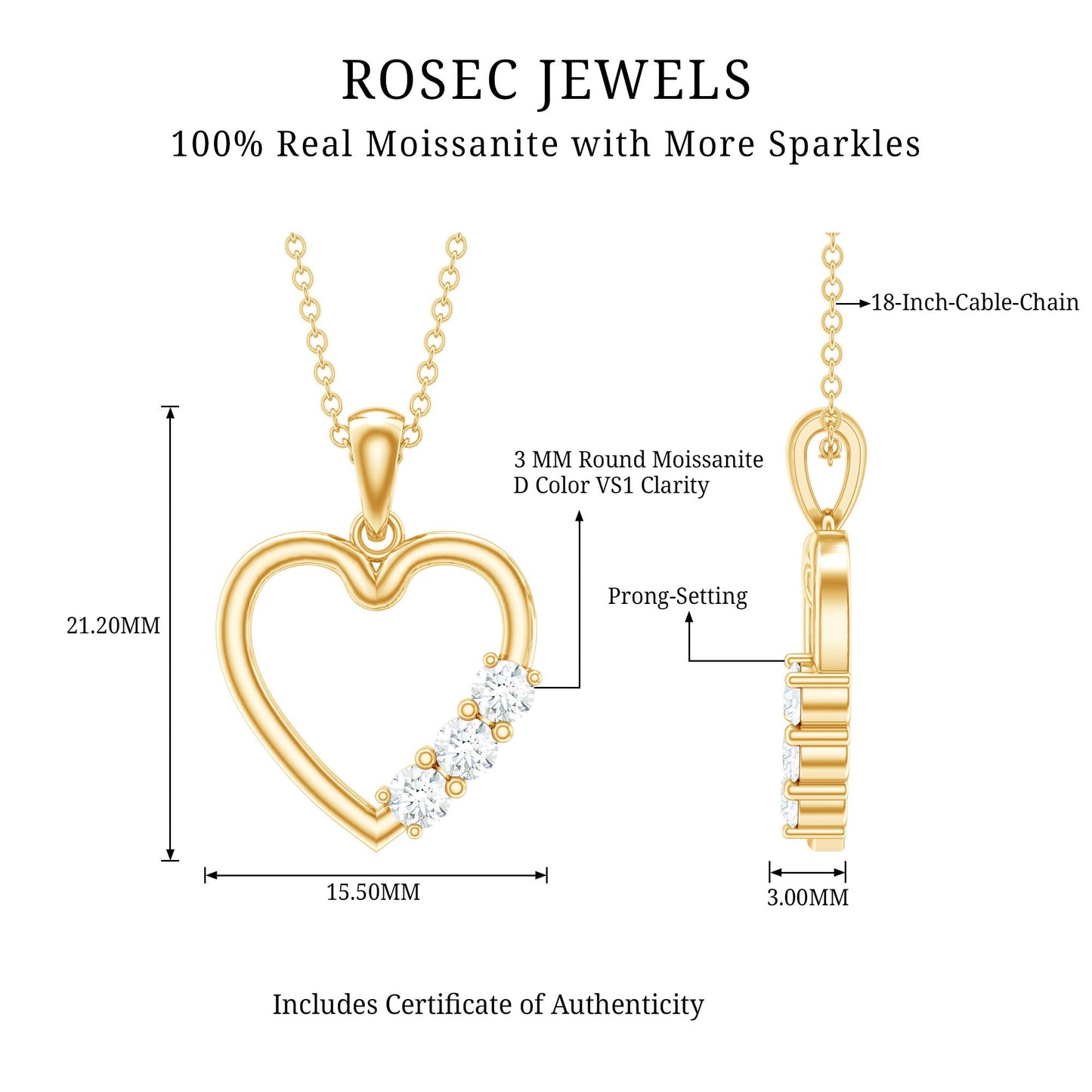 Simple Moissanite Open Heart Pendant Necklace