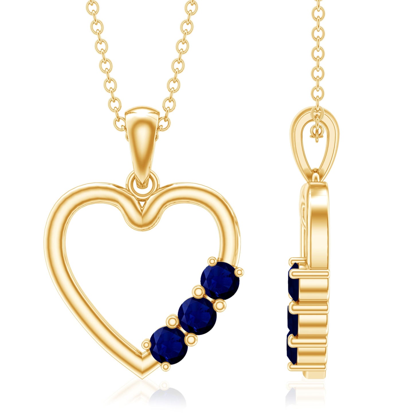 Natural Blue Sapphire Heart Pendant Necklace for Women