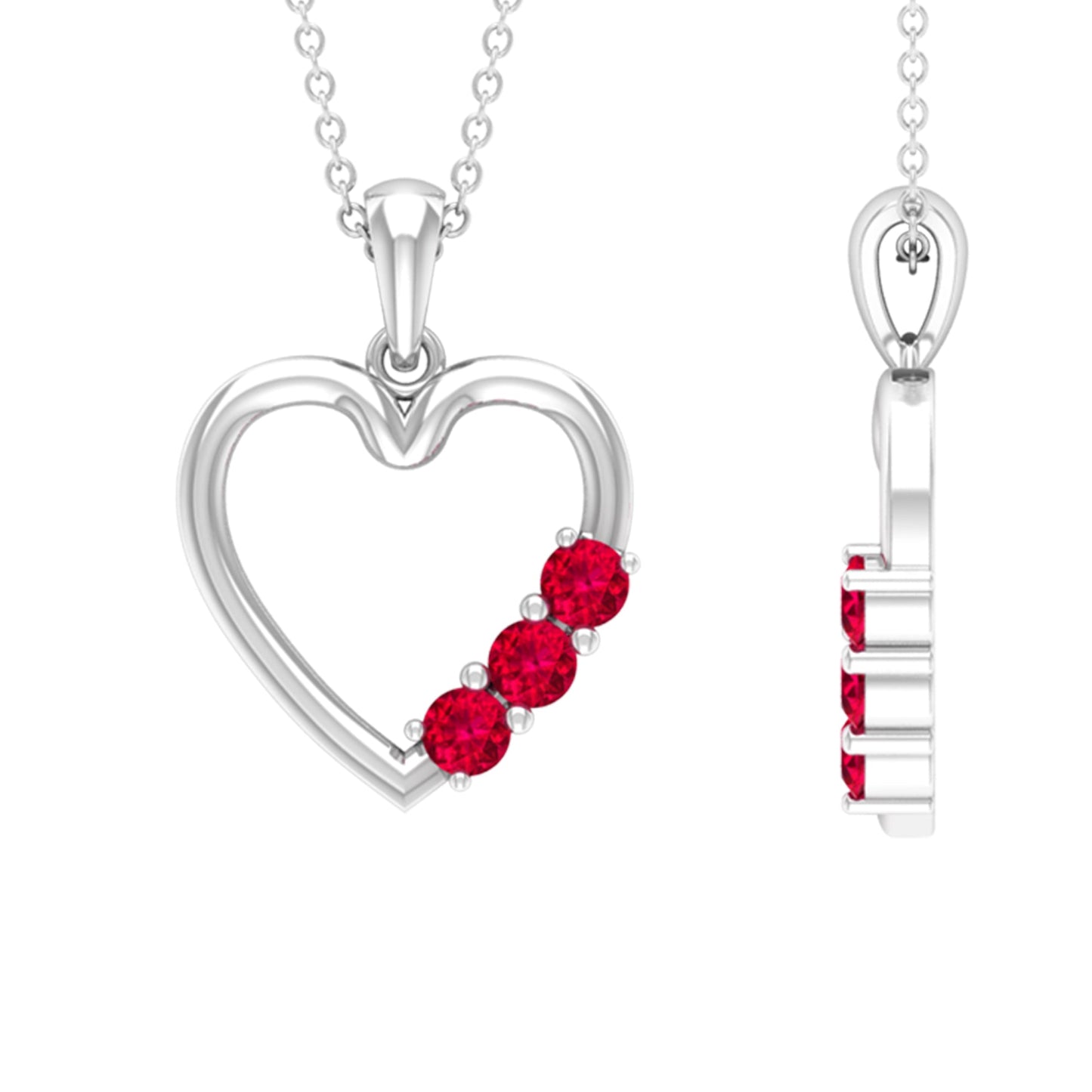 Natural Ruby Open Heart Pendant Necklace for Women