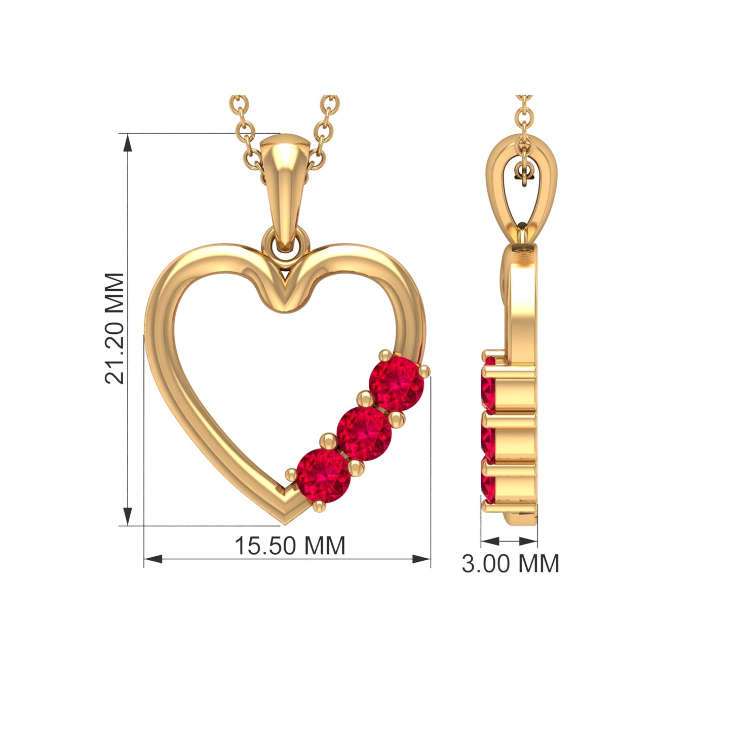 Natural Ruby Open Heart Pendant Necklace for Women