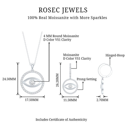 Certified Moissanite Evil Eye Necklace and Earrings Set