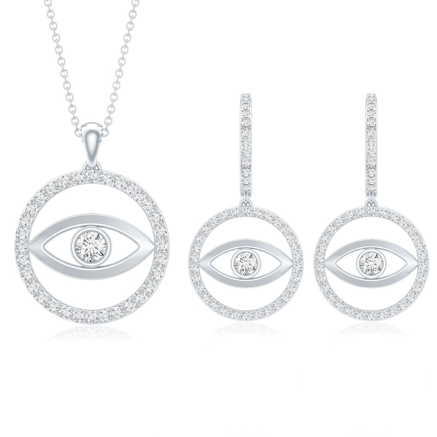 Certified Moissanite Evil Eye Necklace and Earrings Set