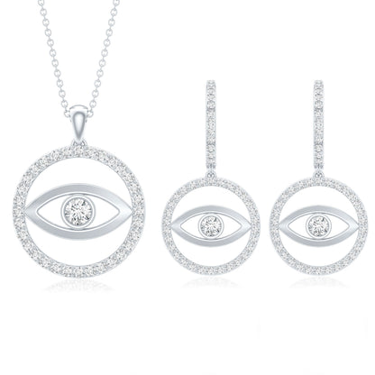 Certified Moissanite Evil Eye Necklace and Earrings Set