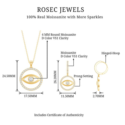 Certified Moissanite Evil Eye Necklace and Earrings Set