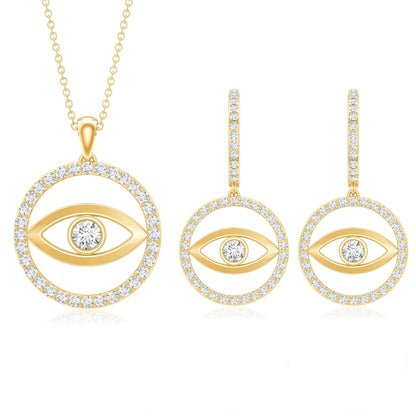 Certified Moissanite Evil Eye Necklace and Earrings Set