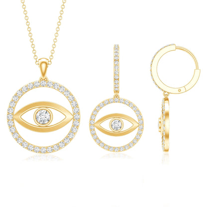 Certified Moissanite Evil Eye Necklace and Earrings Set