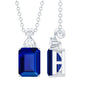 Certified Lab Created Blue Sapphire Emerald Cut Necklace with Chain