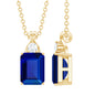 Certified Lab Created Blue Sapphire Emerald Cut Necklace with Chain