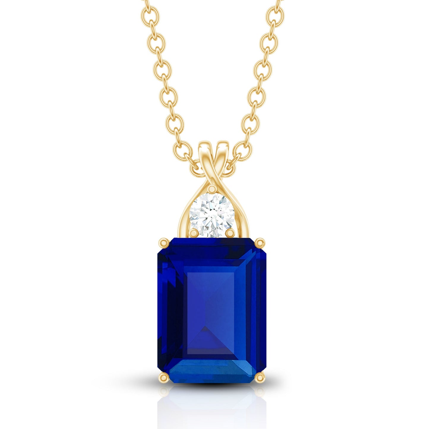 Certified Lab Created Blue Sapphire Emerald Cut Necklace with Chain