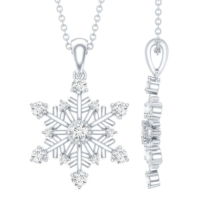 Certified Classic Moissanite Snowflake Pendant Necklace With Chain