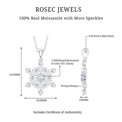 Certified Classic Moissanite Snowflake Pendant Necklace With Chain