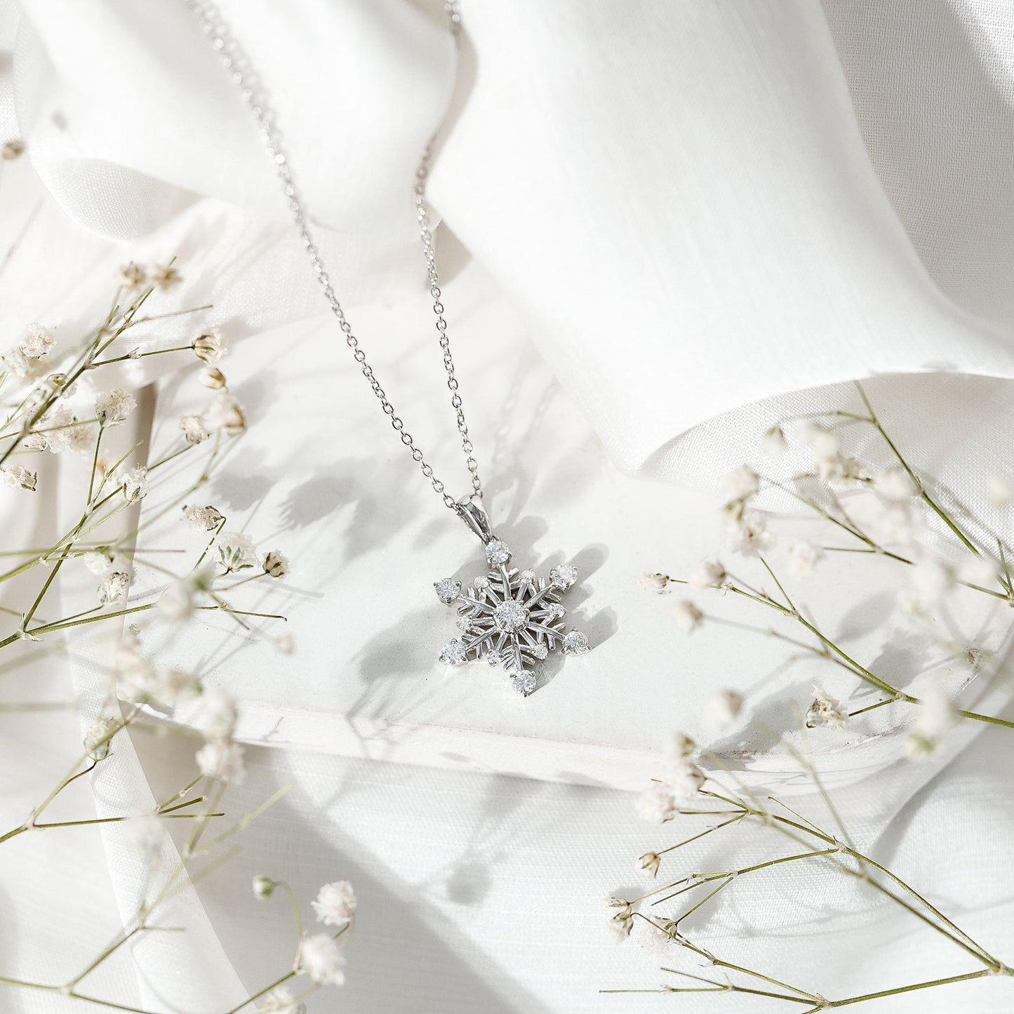 Certified Classic Moissanite Snowflake Pendant Necklace With Chain
