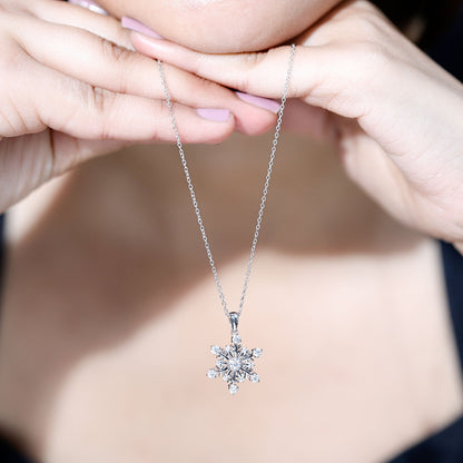 Certified Classic Moissanite Snowflake Pendant Necklace With Chain