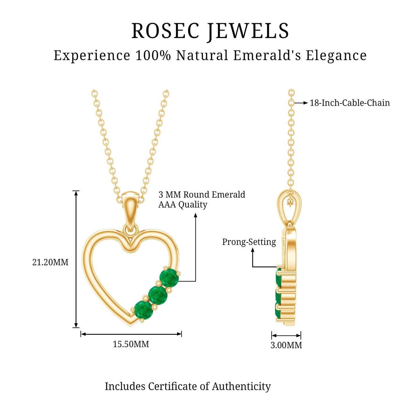 Certified Emerald Heart Promise Necklace